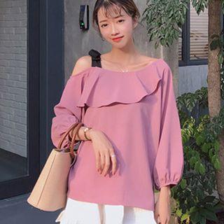 Off Shoulder 3/4 Sleeve Chiffon Blouse
