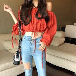 Off-shoulder Long-sleeve Cropped Blouse
