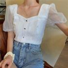 Mesh Puff-sleeve Top