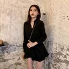 Long-sleeve Plain A-line Minidress Black - One Size