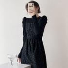 Set: Long-sleeve Mock Neck Top + Overall Midi Dress