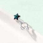 925 Sterling Silver Non-matching Planet & Rhinestone Star Earring 1 Pair - Planet - One Size