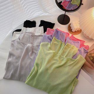 Long-sleeve Plain Light Knit Top