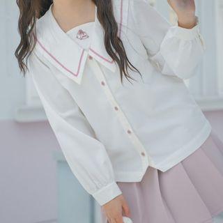 Sailor Collar Cat Embroidered Blouse