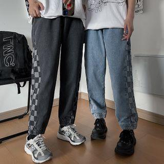 Check Panel Jogger Jeans