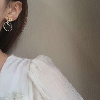 Heart Gold Leaf Resin Disc Dangle Earring 1 Pair - S925 Silver Needle - Earring - Gold - One Size