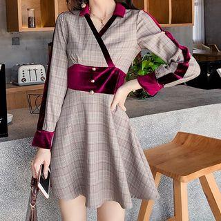 Long-sleeve Mini A-line Plaid Dress