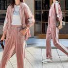 Set: Velvet Paneled Zip Jacket + Sweatpants
