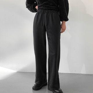 Slit-hem Napped Wide-leg Pants