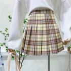 Plaid High-waist Mini A-line Pleated Skirt