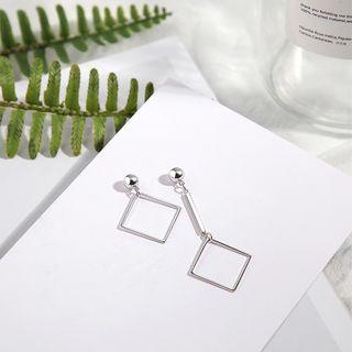 925 Sterling Silver Square Hoop Dangle Earring Stud Earring - Silver Stud - 1 Pc - Long - Silver - One Size