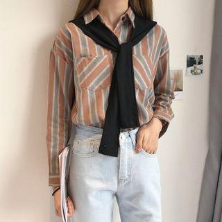 Long-sleeve Mock Two Piece Striped Shirt