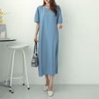 Plain Drop-shoulder Long Dress