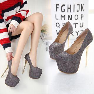 Platform High Heel Glitter Pumps
