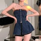 Strapless Slit Denim Mini A-line Dress / Shorts