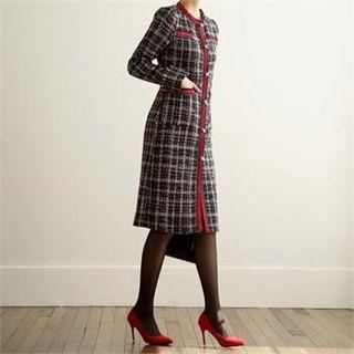 Tall Size Contrast-trim Tweed Coat