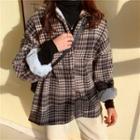 Plaid Fleece-lined Shirt Jacket / Long-sleeve Mock-neck Top