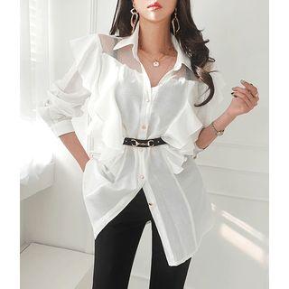 Tulle-yoke Ruffled Shirt
