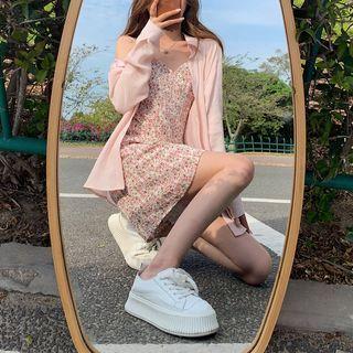 Spaghetti Strap Flower Print A-line Dress / Plain Shirt