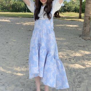 Sleeveless Floral Dress / Short-sleeve Blouse