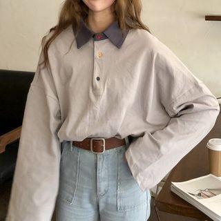 Two-tone Long-sleeve Polo Shirt