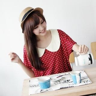 Short Sleeve Peter Pan-collar Dotted Top