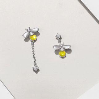 Non-matching Rhinestone Bee Earring 1 Pair - Stud Earring - As Shown In Figure - One Size