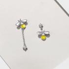 Non-matching Rhinestone Bee Earring 1 Pair - Stud Earring - As Shown In Figure - One Size