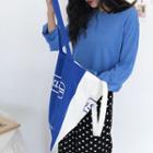 Lettering Canvas Tote Bag Reversible - Blue & White - One Size
