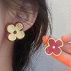 Flower Stud Earring 1 Pair - 1517a - Gold & Red - One Size