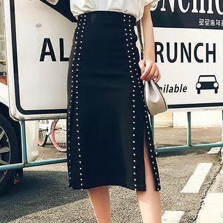 Slit Side Studded Midi Skirt
