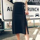 Slit Side Studded Midi Skirt