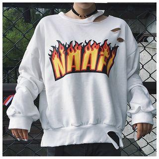 Ripped Printed Sweatshirt