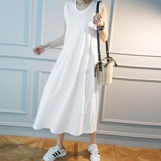 Sleeveless Shirred-waist Cotton Long Dress