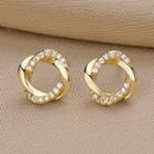 Rhinestone Circle Stud Earring 1 Pair - Qr75 - Gold - One Size