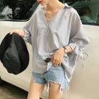 Striped V-neck Loose-fit 3/4-sleeve Blouse