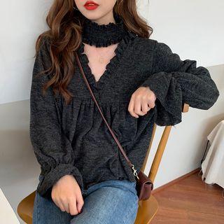 Frill Trim Cut-out Blouse