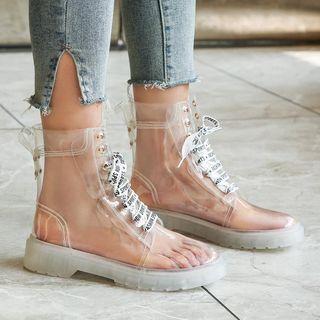 Transparent Platform Lace Up Short Boots