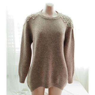 Round-neck Faux-pearl Knit Top
