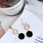 Rhinestone Glaze Disc Dangle Earring 1 Pair - 925 Silver - Black & White - One Size