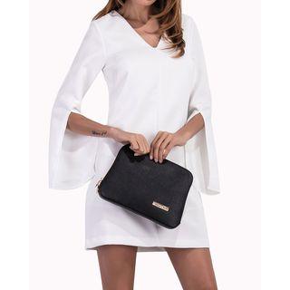 V-neck Slit Long-sleeve Shift Dress
