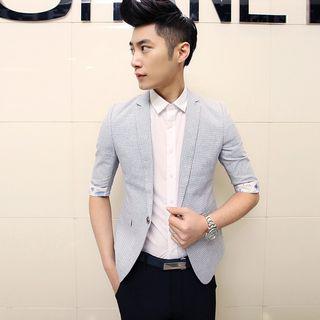 Check Elbow-sleeve Blazer