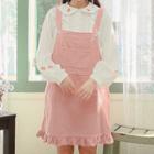Frilled Corduroy Overall Dress Pink - One Size