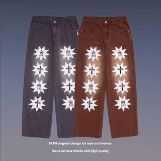 Embroidered Star Patch Straight Leg Jeans