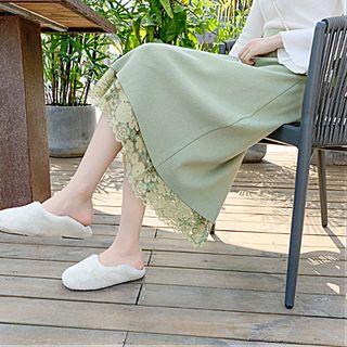 Lace Panel Midi Fitted Knit Skirt