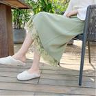 Lace Panel Midi Fitted Knit Skirt