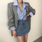 Double Breasted Tie Waist Blazer / Long-sleeve Plain Shirt