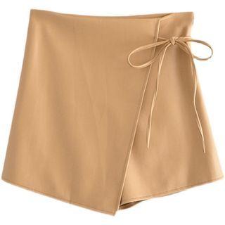 Faux Leather Tie-waist Mini Skort