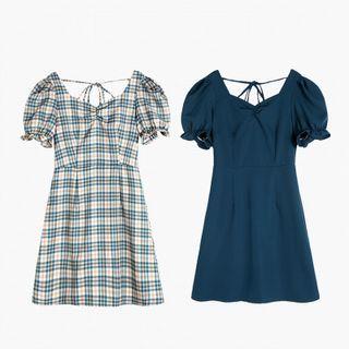 Open Back Puff Short Sleeve Mini Dress