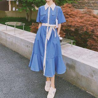 Elbow-sleeve Midi Mermaid Shirtdress